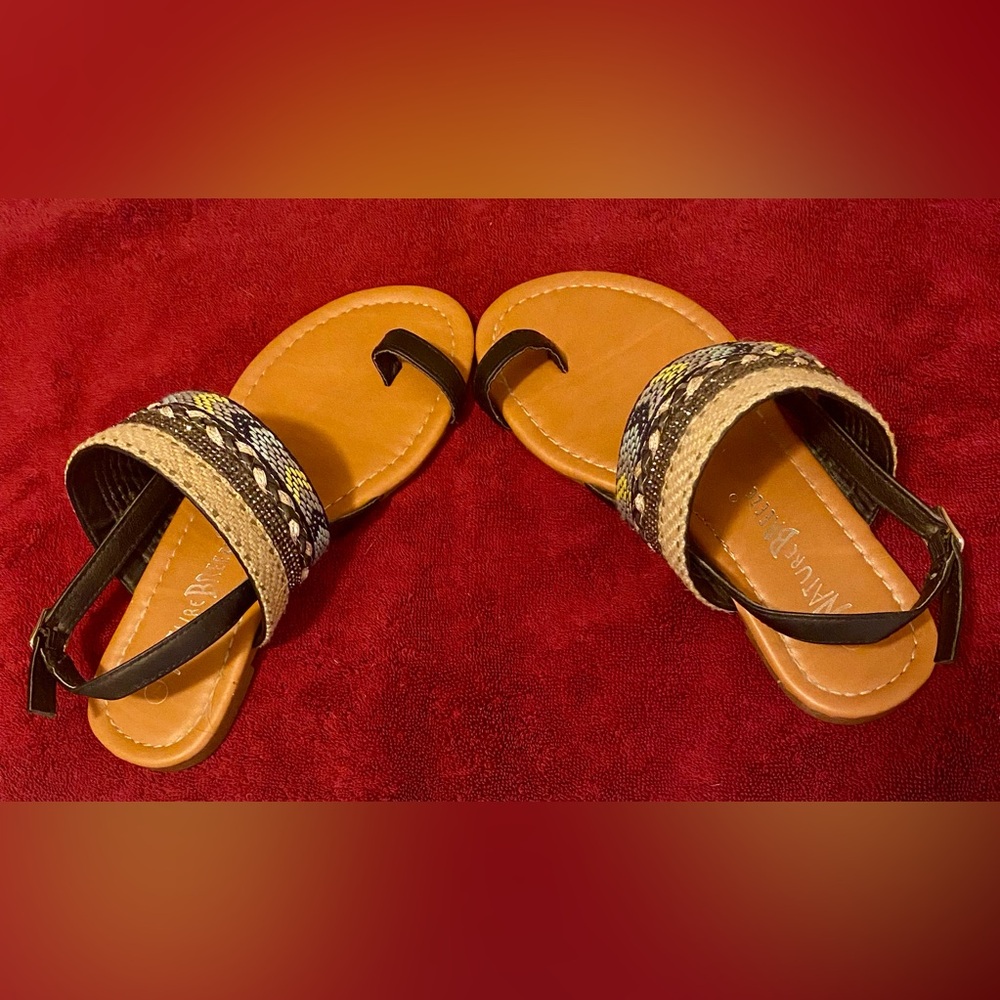 Nature Breeze EUC Sz: 7 Stylish Ethnic Sandals Toe Ring Sling Back BOHO Flat